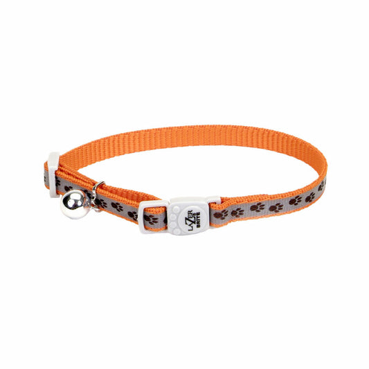 Lazer Brite Cat Collar - Orange Paws