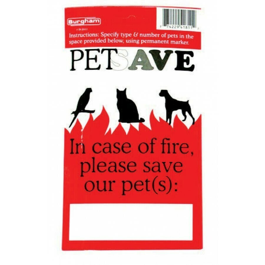 PETSAVE "IN CASE OF FIRE" STICKER